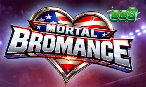 Personagens satíricos em um cenário de vestiário no slot Mortal Bromance